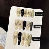 Gold Black Glitter Butterfly Elegant Luxury Press On Nails