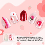 Kids press-on nails Cute Cartoon Strawberry Lollipop Red Glitter Powder 24 Pieces Almond Tip Children's Nail Patch