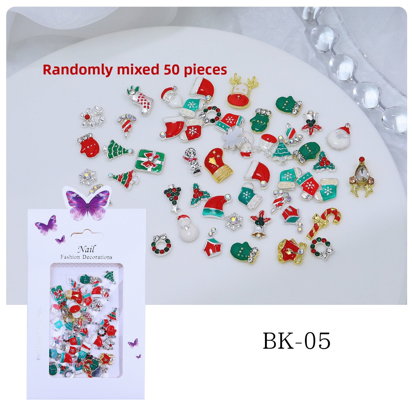 Christmas Nail Charms Mix – Festive 3D Santa & Snowflake Decorations (MOQ=3)