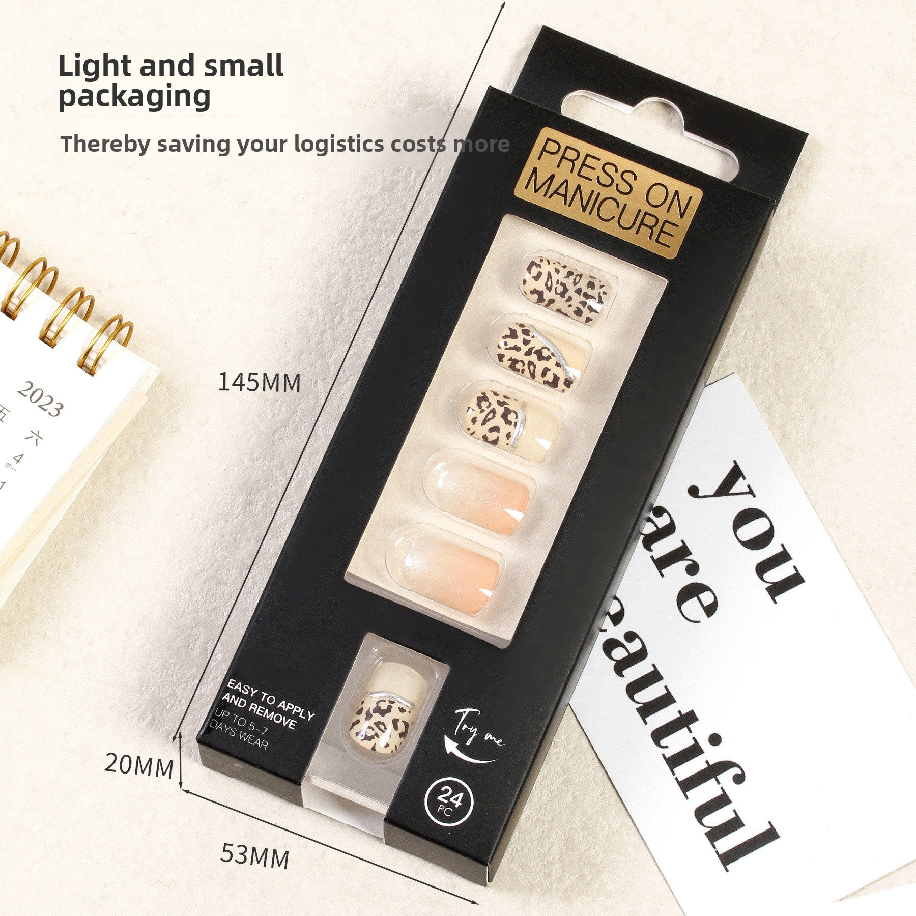 Nude Gradient Leopard Print Short Square Nail Set