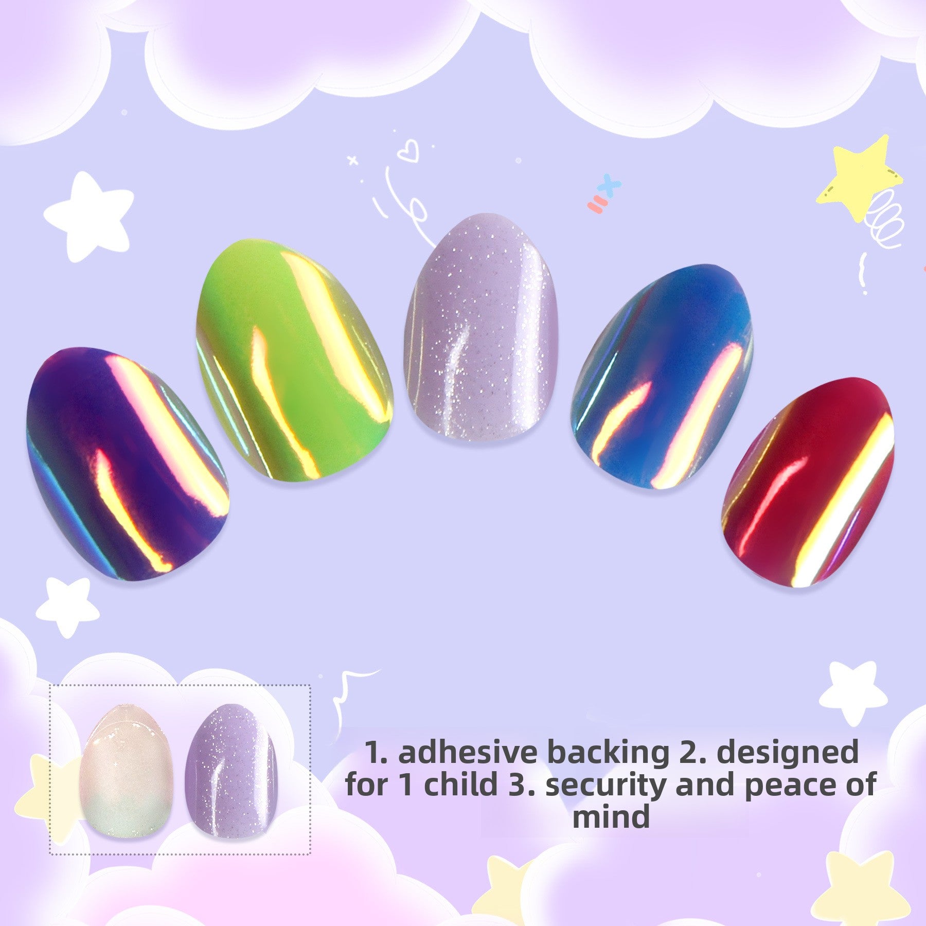 Kids press-on nails Color safety and environmental protection patch Glossy phosphorescent nail