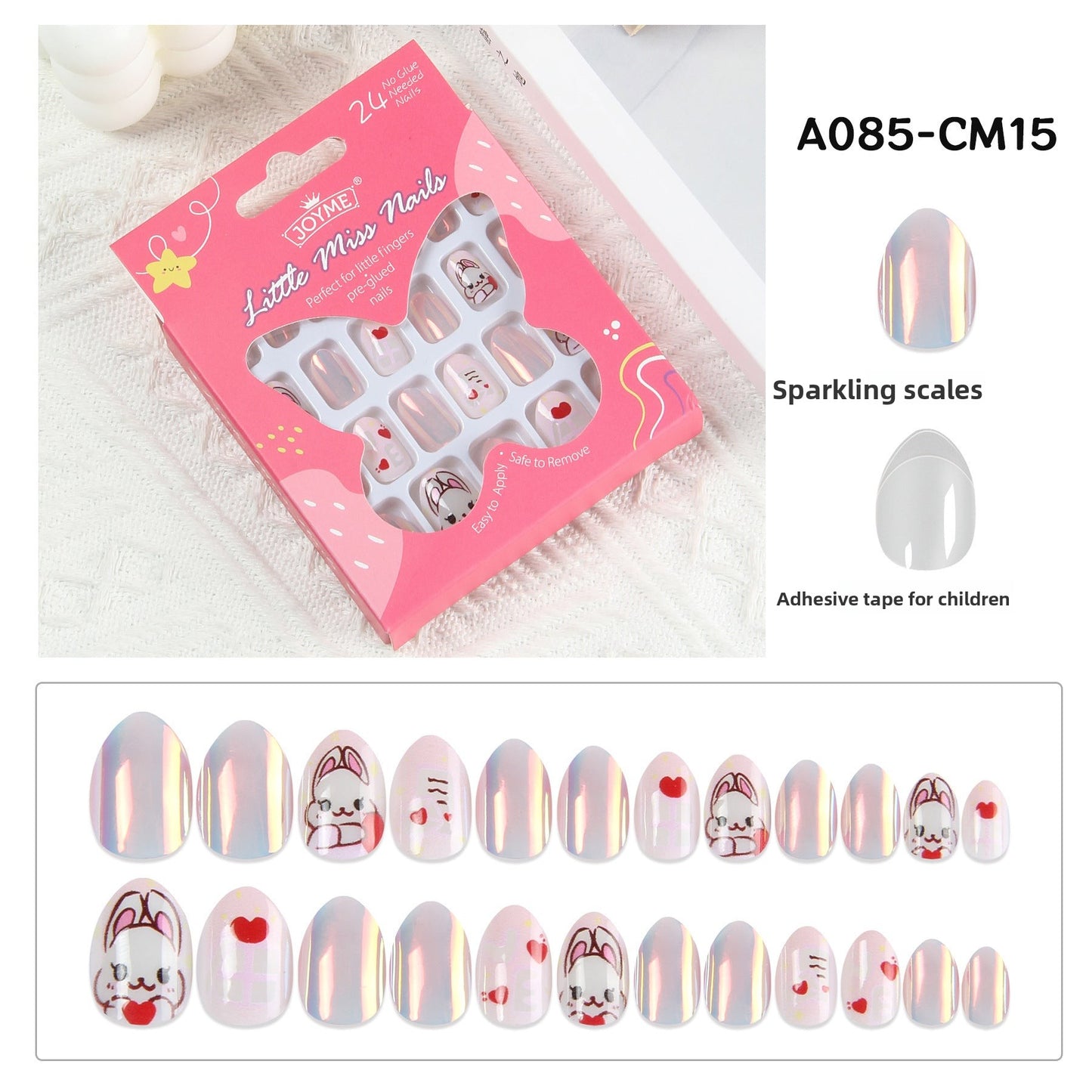 Kids press-on nails Comes with nail patch pointed almond 24 pieces finished product