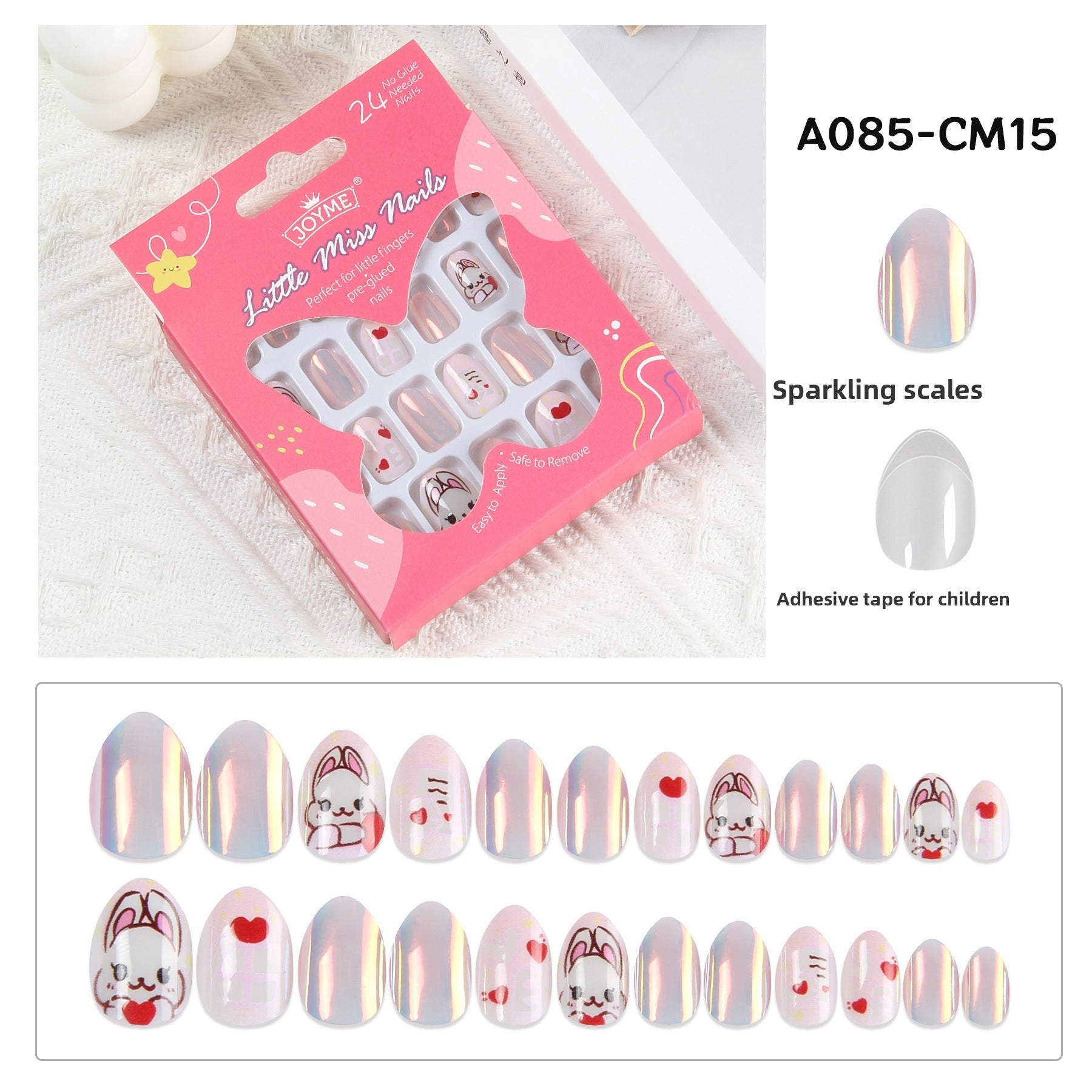 Kids press-on nails Comes with nail patch pointed almond 24 pieces finished product