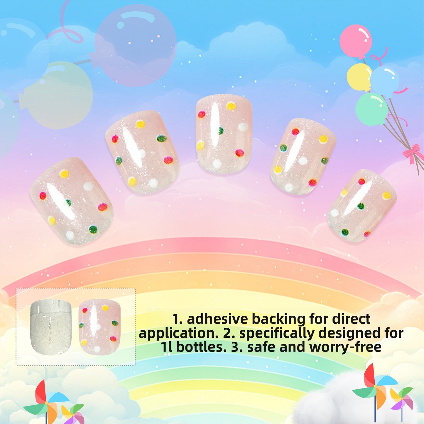 Kids press-on nails 24 pieces glue-free nail stickers little girl princess nail stickers