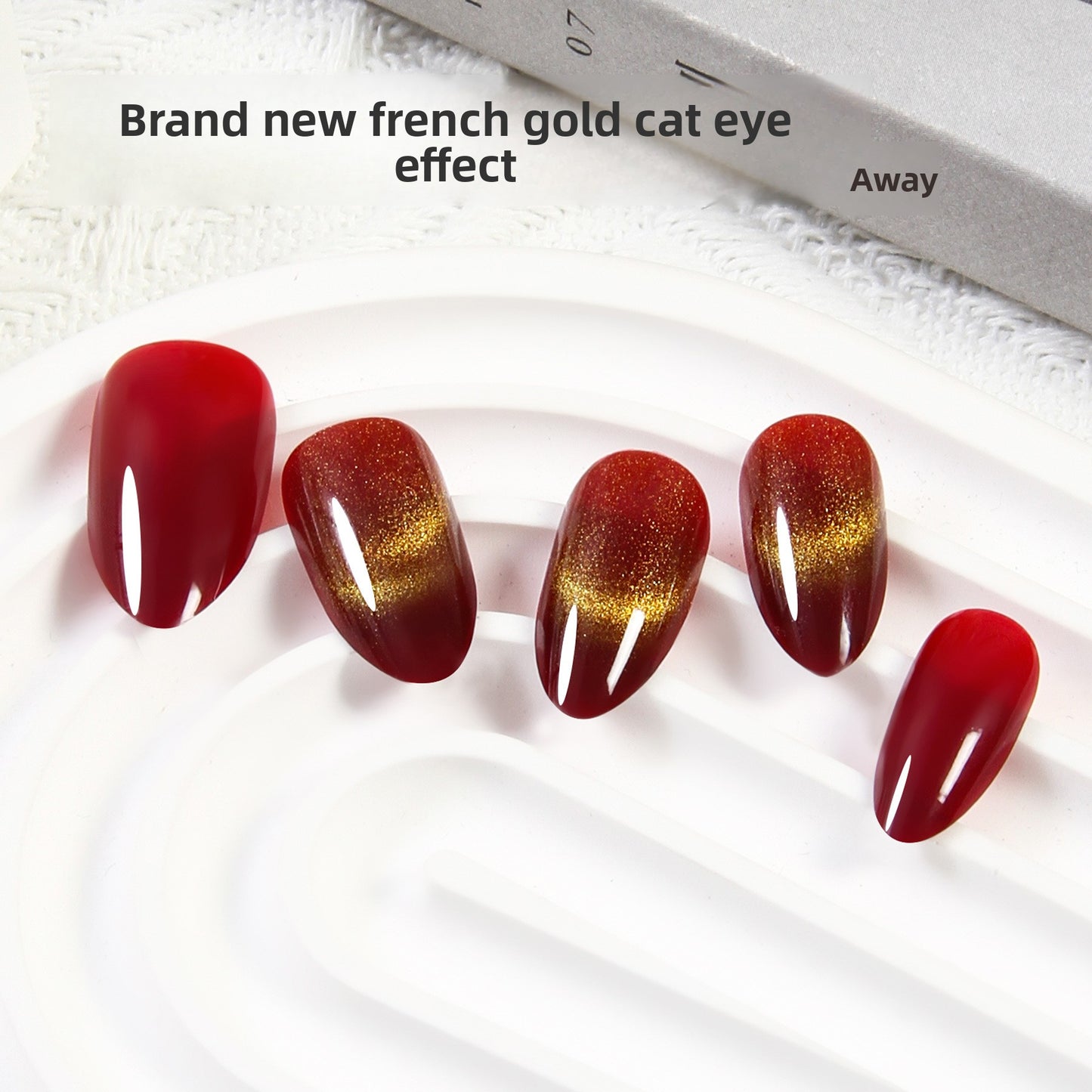 Golden Red Cat Eye French Short Nail Set