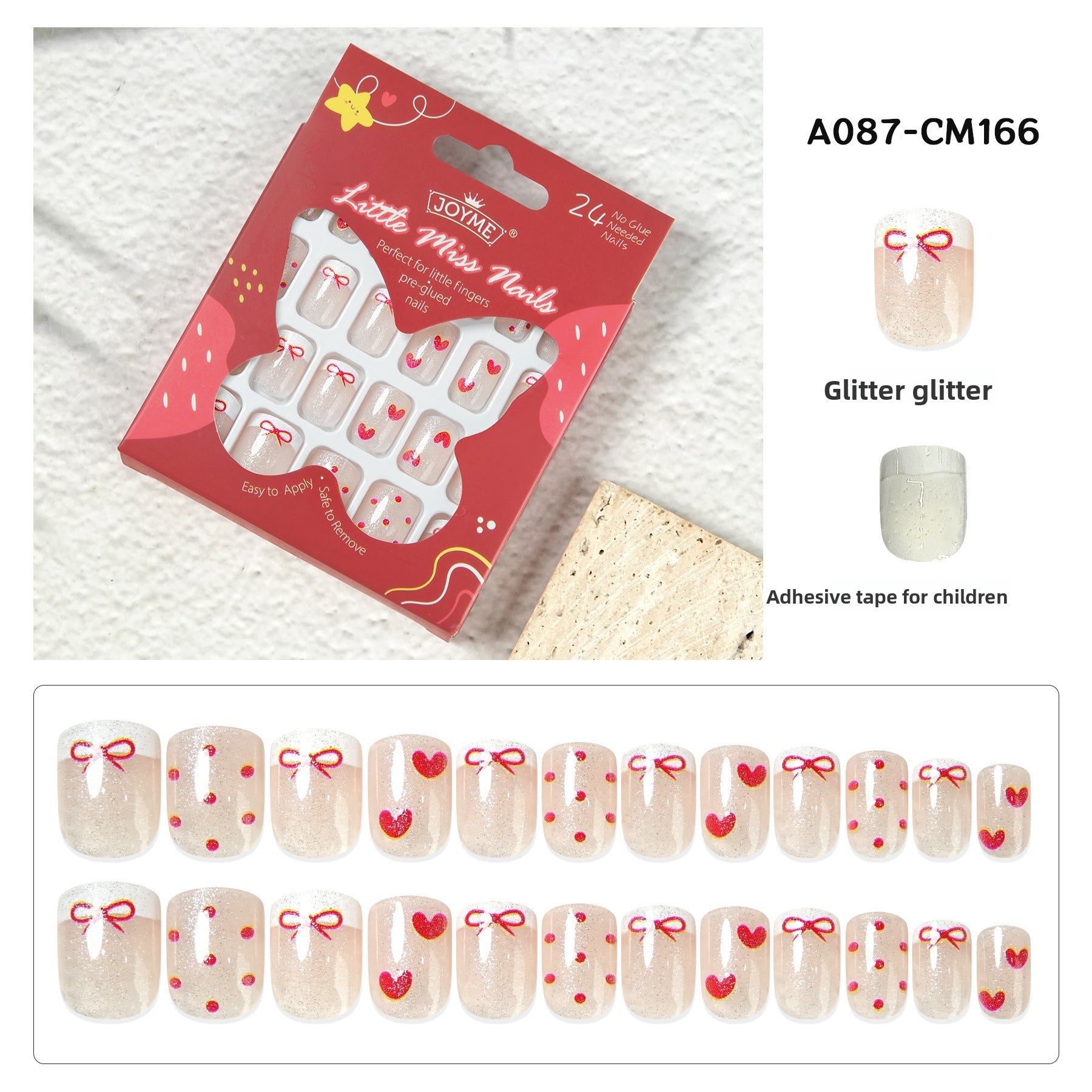 Kids press-on nails Comes with nail patch pointed almond 24 pieces finished product