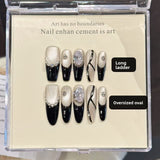 Long Black Silver Nude Elegant Press On Nail Set