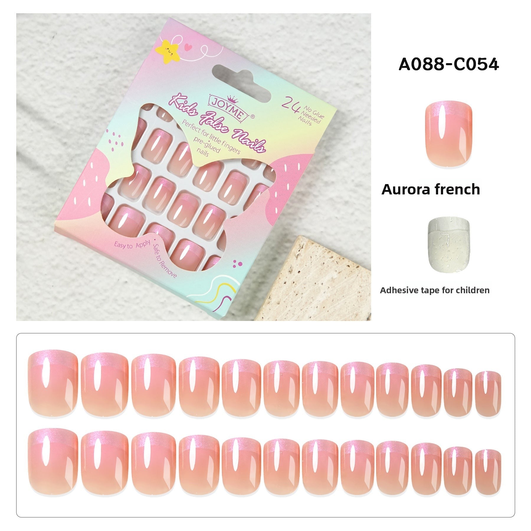 Kids press-on nails Comes with nail patch pointed almond 24 pieces finished product
