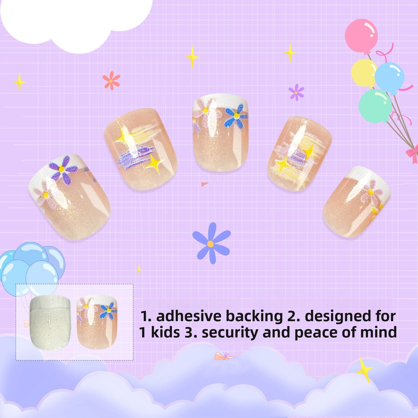 Kids press-on nails Nail sheet French golden light 24 pieces environmental protection test