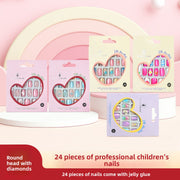 Kids press-on nails Pointed head round head almond cartoon with drill 24 pieces with jelly glue