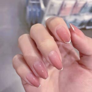 尖头裸粉法式金边闪粉美甲贴片穿戴甲成品指甲贴片防水可拆卸甲片