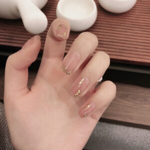 裸色透温柔金箔穿戴甲成品美甲贴片假指甲指甲贴片美甲片防水可拆