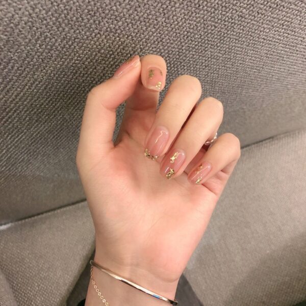 裸色透温柔金箔穿戴甲成品美甲贴片假指甲指甲贴片美甲片防水可拆 - 이미지 4