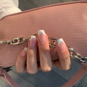 斜边法式水钻穿戴美甲成品假指甲美甲贴片指甲贴片防水可拆卸甲片