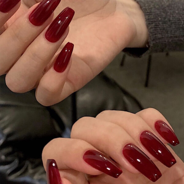 Jelly Blood Red Long Ballet Wearable Nail Art Finished Fake Nails Nail Patch Nail Patch Waterproof Removable Nail