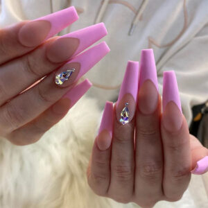 Peach Pink French Plum Drill Drops Long Ballet Wearable Nail Art Finished Fake Nails Nail Patch Nail Patch