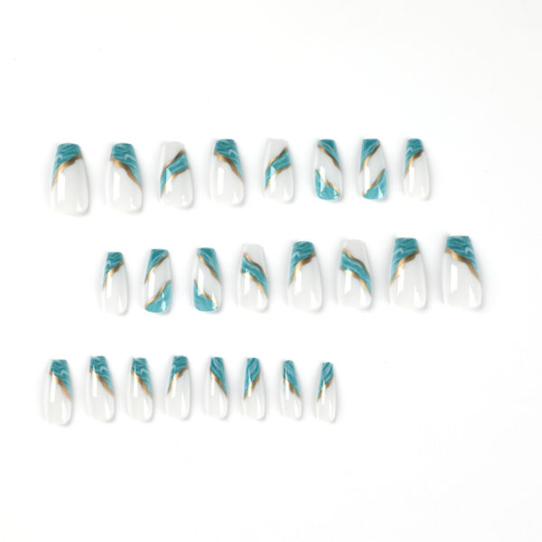 穿戴甲甲片批绿色晕染金线假指甲贴片批发可拆卸press on nails - Imagem 2