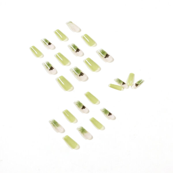 冰透抹茶绿蝴蝶长美甲贴片假指甲可拆卸甲片穿戴美甲成品甲片厂销 - Imagen 3
