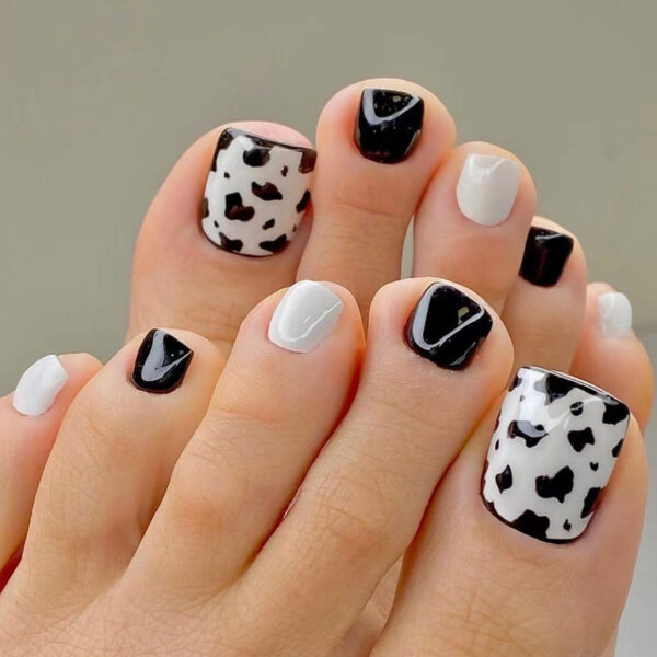 夏日黑白豹纹脚甲甲片假指甲美甲甲片甲片批发穿戴式美甲nails