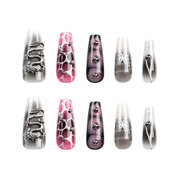 跨境欧美穿戴甲蝴蝶中国龙重金属派克风假指甲press on nails甲片 - Imagen 5
