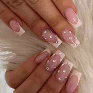 美甲贴片穿戴甲粉色法式水钻假指甲指甲贴穿戴式press on nails