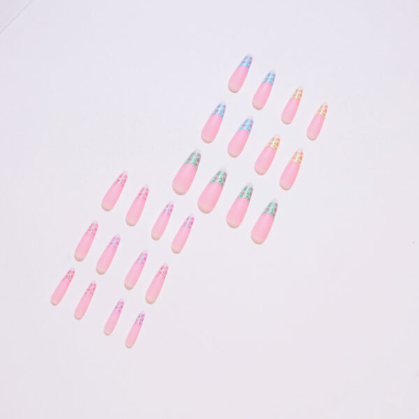 彩虹色水蜜桃false nail穿戴美甲成品假指甲美甲贴片指甲贴片甲片 - Imagen 2