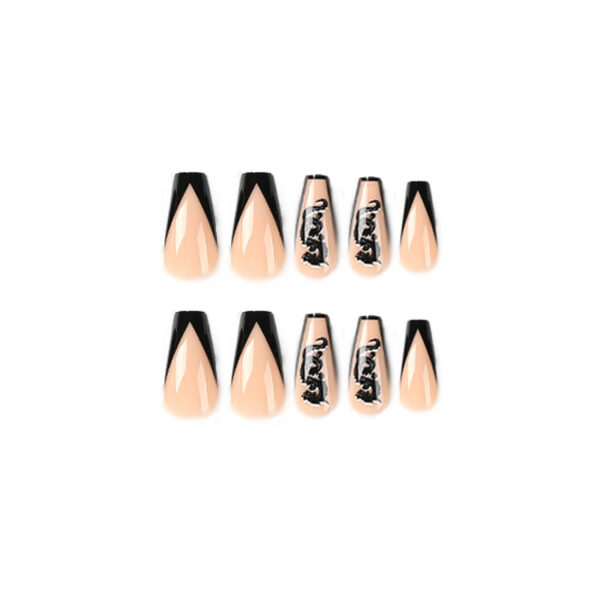 可穿戴甲片成品黑色法式美甲片成品龙形图案甲片成品 false nails - Imagen 5