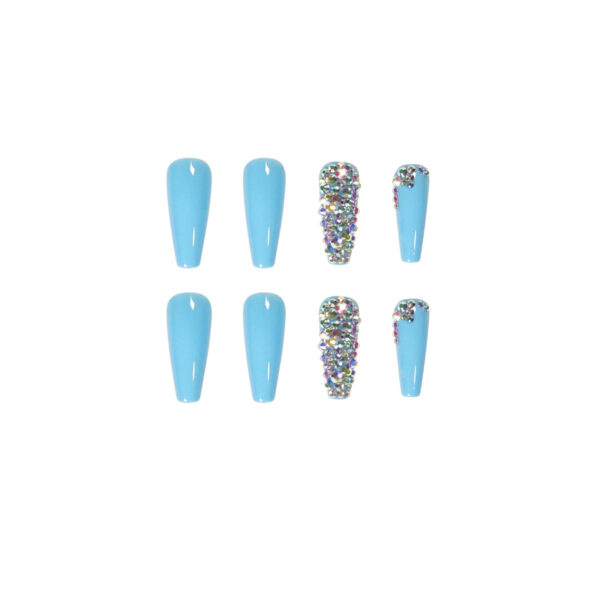 天蓝满钻穿戴美甲成品假指甲 Press on nail指甲贴片可拆甲片跨境 – Image 5