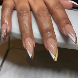 Wear nails white brown splicing slant French wear fake nails nail clips nail clips wholesale fake nails press on nails