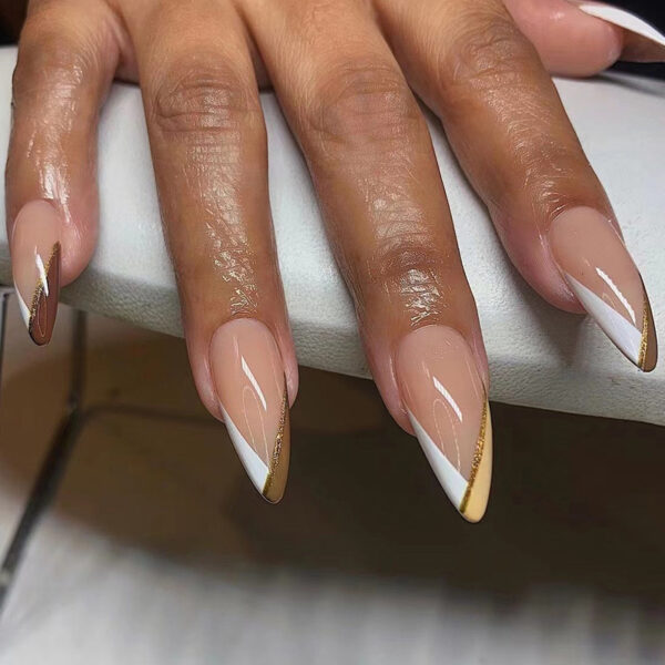 Wear nails white brown splicing slant French wear fake nails nail clips nail clips wholesale fake nails press on nails