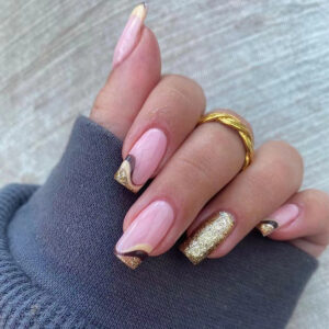 美甲贴片法式波浪金粉拼接美甲贴片穿戴甲批发假指甲片批发nails