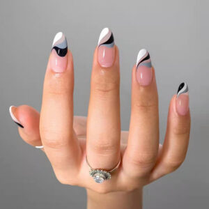假指甲美甲贴片水墨波浪美甲外贸美甲press on nails甲片 批发