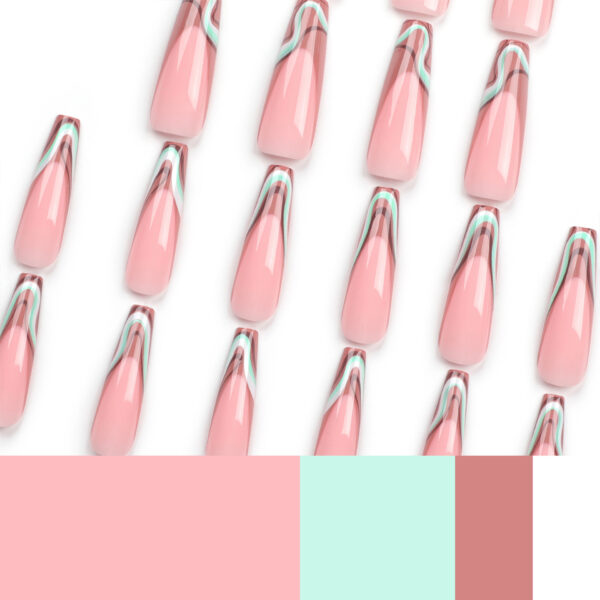 跨境外贸穿戴甲批发法式条纹波纹美甲片可拆卸甲片press on nail - Image 4