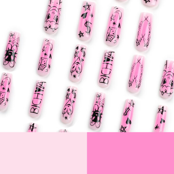 甜酷晕染少女粉穿戴甲甲片爱心星星月亮美甲长方美甲贴片假指甲片 - Imagem 8