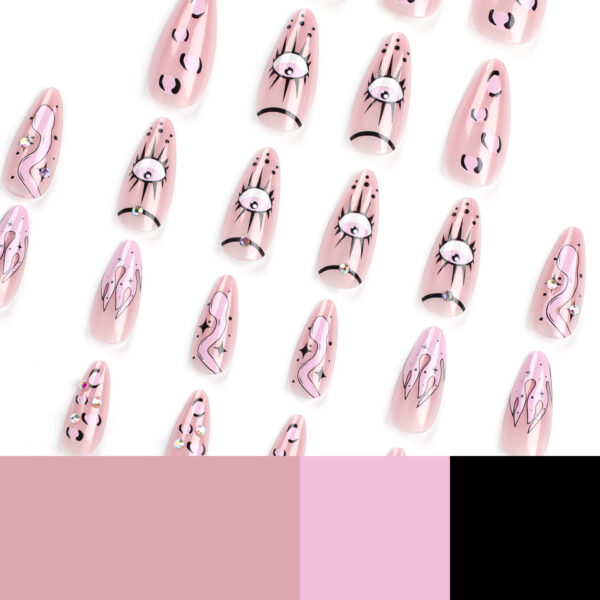 恶魔之眼甜酷穿戴甲欧美粉色辣妹蛇纹美甲甲片成品批发false nail - Imagen 5