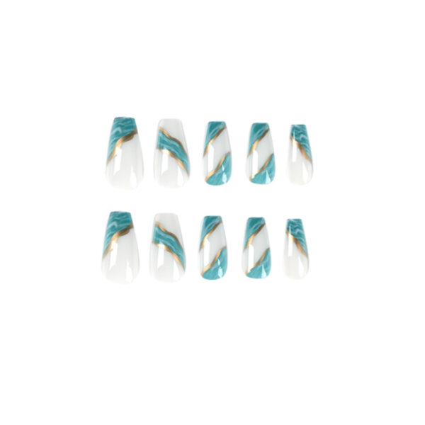 穿戴甲甲片批绿色晕染金线假指甲贴片批发可拆卸press on nails - Imagem 5