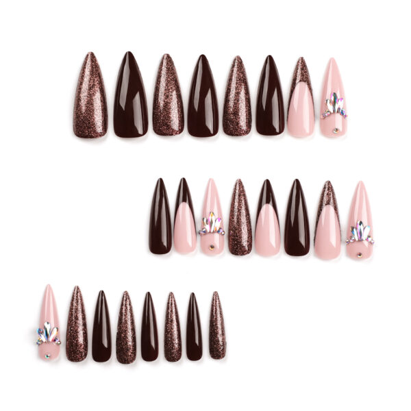 长款尖甲秋冬显白穿戴甲批发美拉德美甲甲片彩钻法式假指甲nails – Image 2
