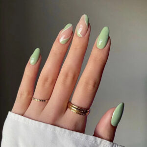 指甲贴片批发简约绿白拼色法式甲片美甲 穿戴甲指甲片批发nails