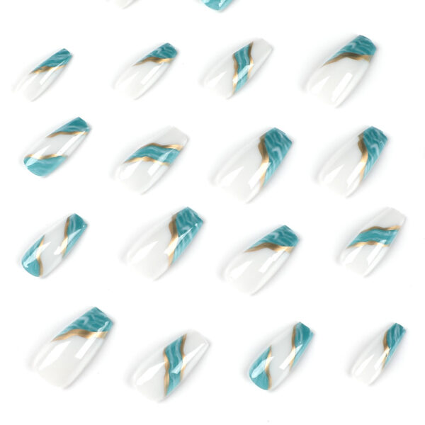穿戴甲甲片批绿色晕染金线假指甲贴片批发可拆卸press on nails - Imagem 3