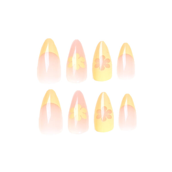 假指甲穿戴甲成品法式美甲鹅黄小花美甲贴片false nails 甲片批发 - Image 5