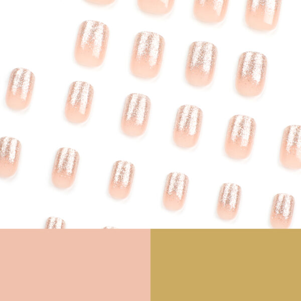 义乌美甲甲片成品批发爆款穿戴甲短方金色闪粉渐变假指甲片nails - Image 4