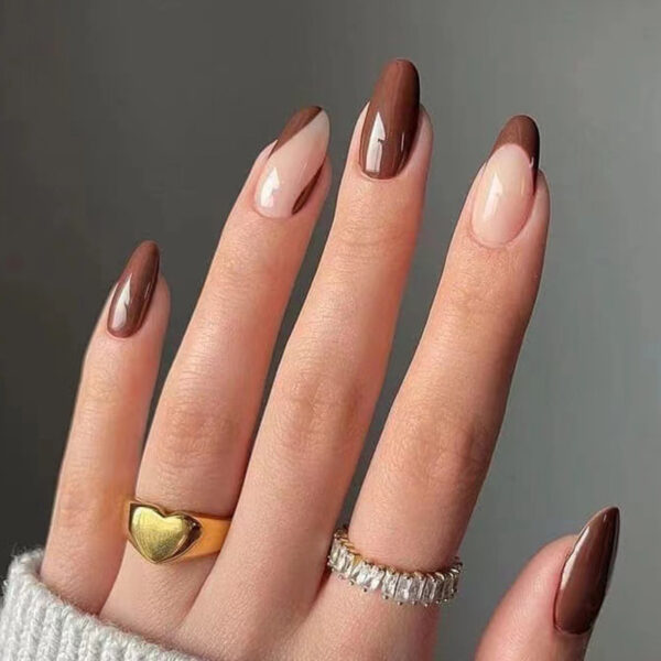 假指甲美甲贴片棕咖色美甲法式指甲贴片可拆卸美甲press on nails