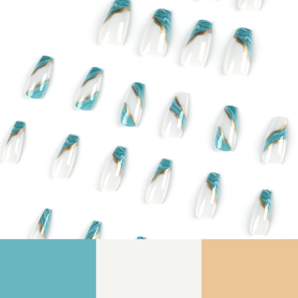 穿戴甲甲片批绿色晕染金线假指甲贴片批发可拆卸press on nails - Imagem 4
