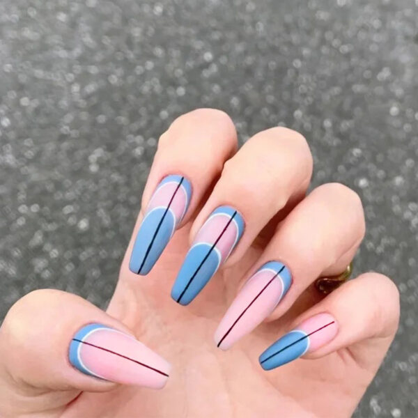 假指甲press on nail 美甲贴片蓝法式指甲贴片外贸直供穿戴甲成品