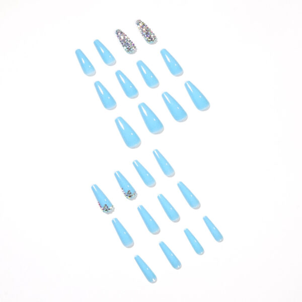天蓝满钻穿戴美甲成品假指甲 Press on nail指甲贴片可拆甲片跨境 – Image 2