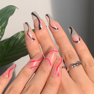 跨境波浪拼色press on nail穿戴美甲成品假指甲美甲贴片指甲贴片
