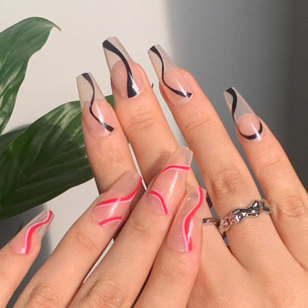 跨境波浪拼色press on nail穿戴美甲成品假指甲美甲贴片指甲贴片