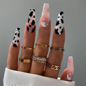 奶油黑白拼色穿戴美甲成品False Nails美甲贴片指甲贴片可卸甲片