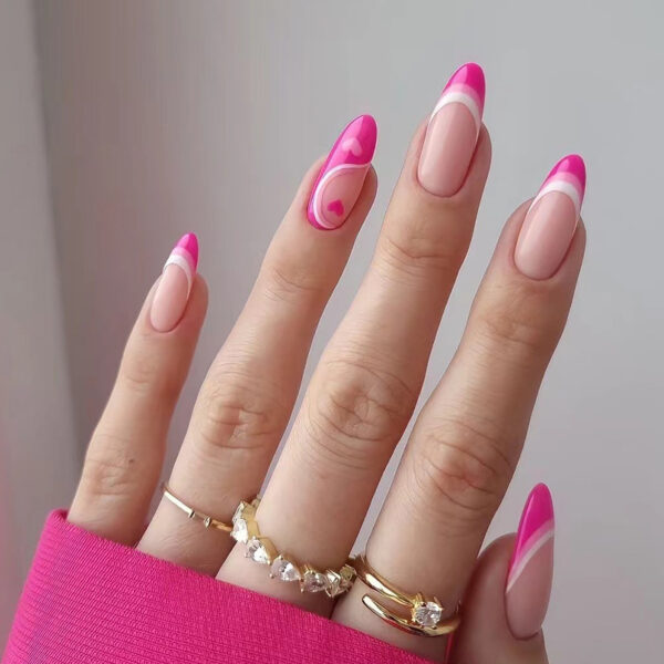 假指甲美甲贴片法式美甲桃心指甲贴片情人节穿戴甲成品false nail