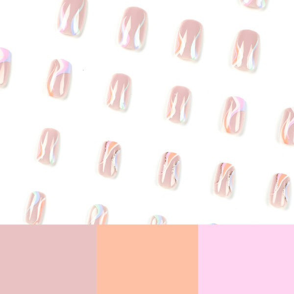 可穿戴甲贴多色波浪美甲贴片成品闪粉线条指甲贴可拆卸甲片nails - Imagen 4